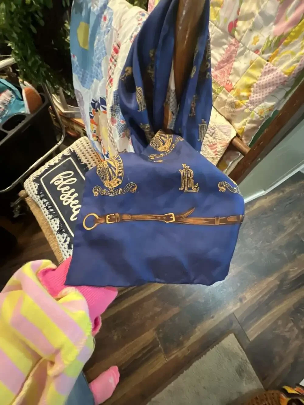 Lauren Ralph Lauren Royal Blue Crest and Equestrian Belt Print Scarf